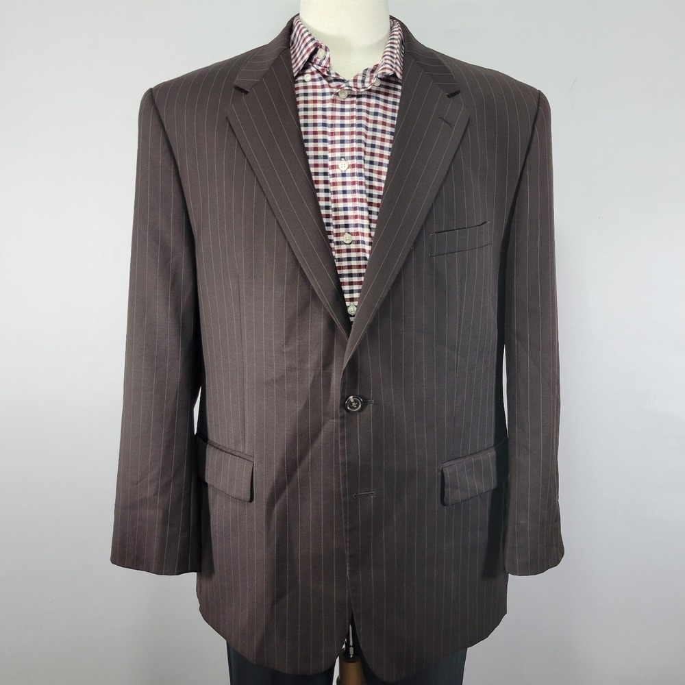 Chaps Men's Sport Coat Blazer Two‎ Button Brown Pinstriped Wool Size 46R